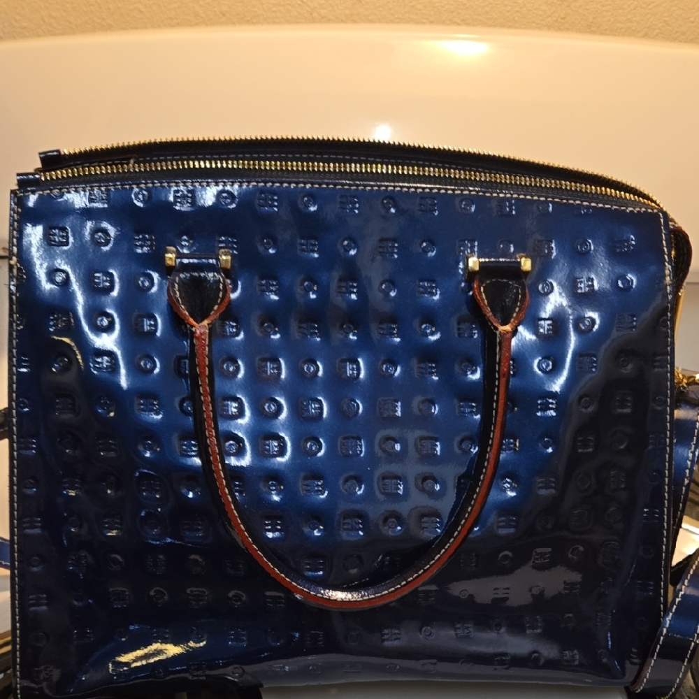 Beautiful Elegant Arcadia Blue Patent Leather Handbag brand new condition